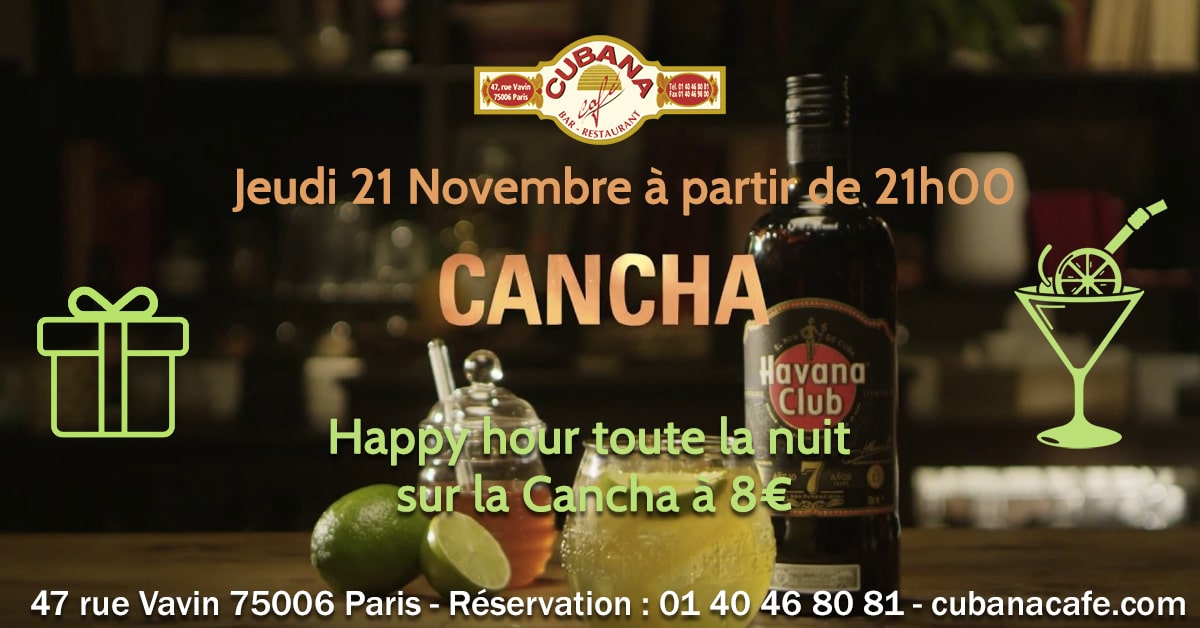 Soirée Cubana Café et Rhum cubain Havana Cancha le 21 Novembre 2019 Bar à cocktails, fumoir, restaurant Paris Montparnasse