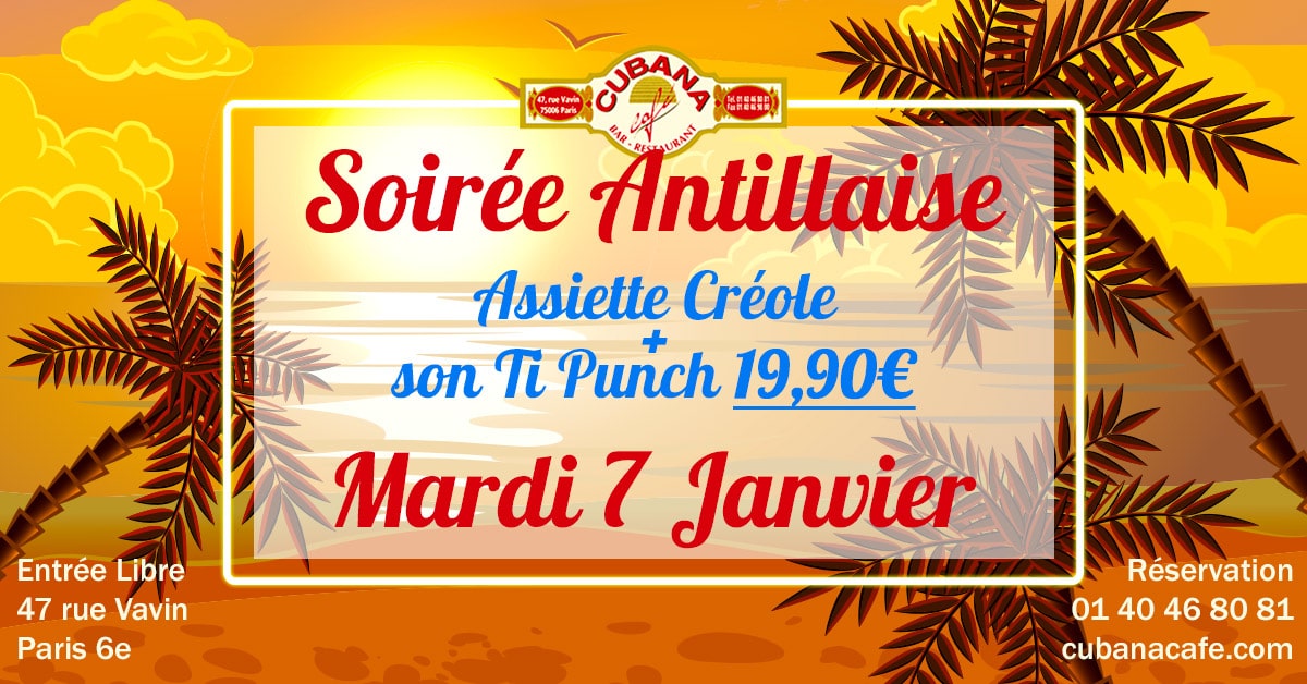 Cubana café mardi soirée antillaise -7 janvier 2020