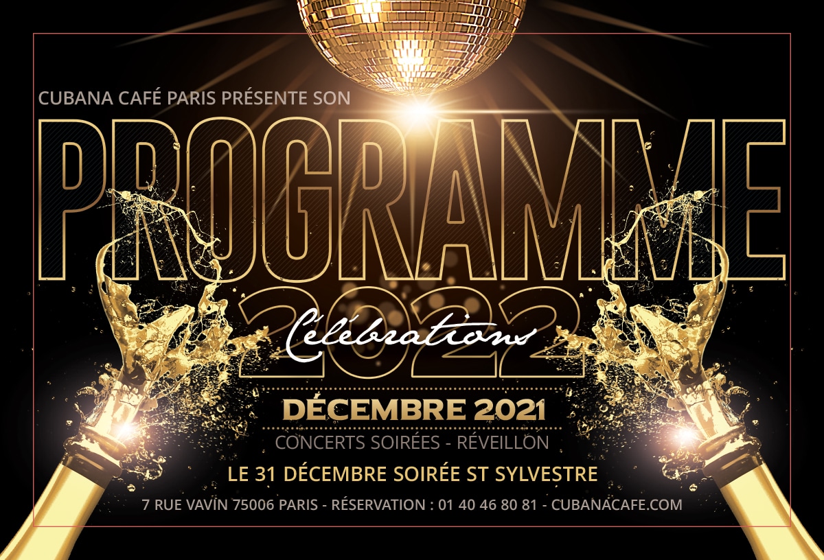 Affiche du Cubana Café du programme de décembre et du réveillon 2021