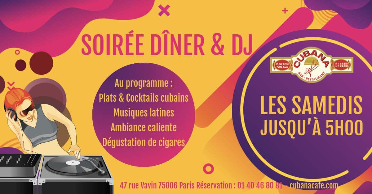 Affiche des soirées du samedi au Cubana café restaurant bar cubain à Paris 