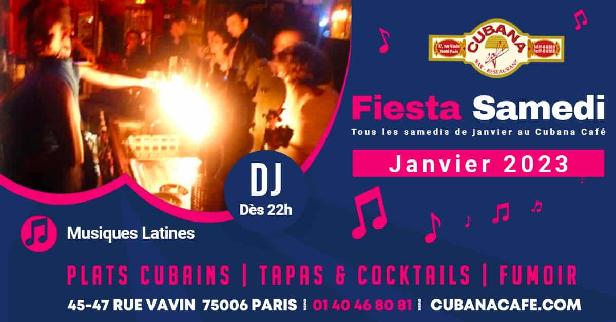 Affiche des fiestas du samedi de janvier 2023 au Cubana Café Paris