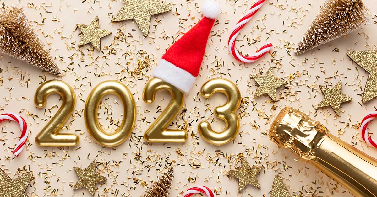 Sortir à Paris en janvier 2023 : Affiche de bonne année 2023 avec cotillons et bonnet de Noël pour annoncer les soirées de janvier à paris du Cubana café