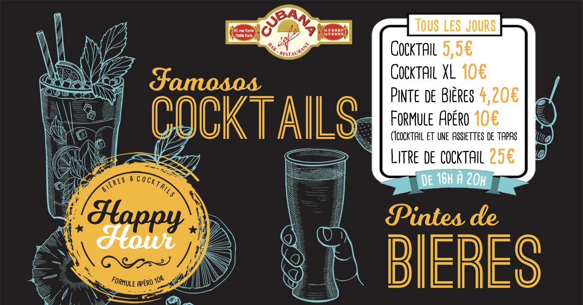 Affiche Happy Hour Cubana Café Paris