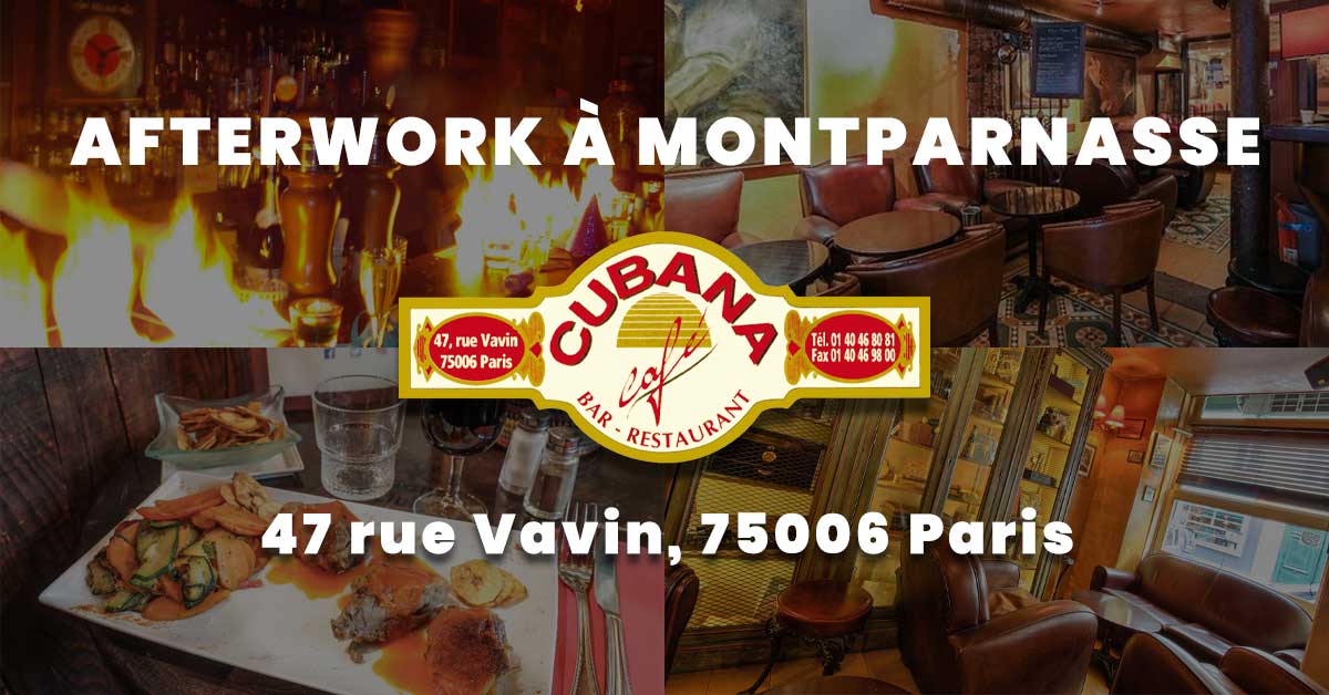 4 photos du Cubana Café et le logo du bar restaurant cubain idéal pour un afterwork à Montparnasse