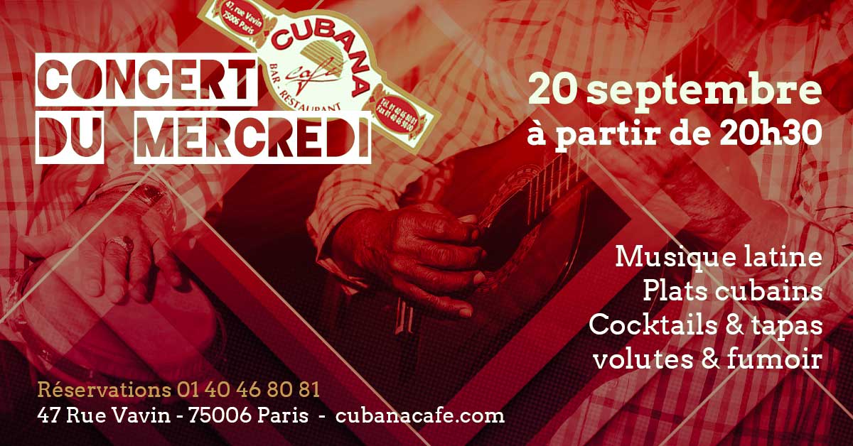 Affiche du concert cubain du mercredi 20 septembre 2023 au Cubana Café bar restaurant cubain à Paris