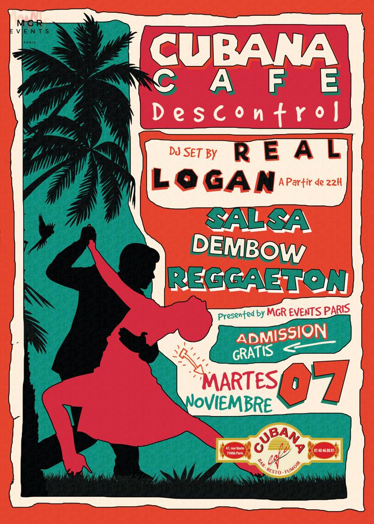 Affiche de la soirée soirée Descontrol au Cubana Café le 7 novembre 2023