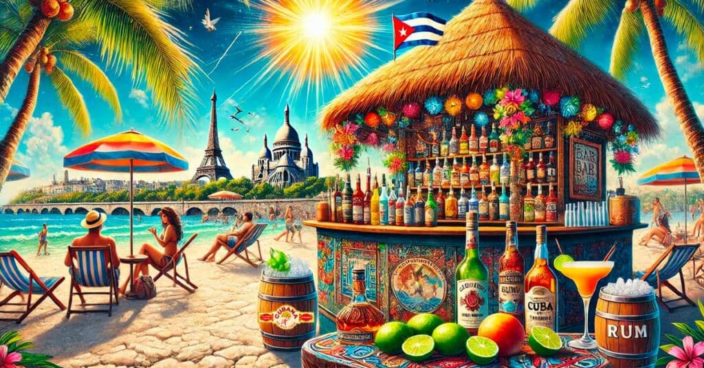 Affiche d'un bar sur une plage pour l'article dégustation de rhum à Paris du Cubana Café