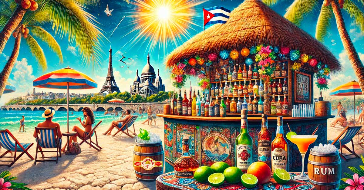Affiche d'un bar sur une plage pour l'article dégustation de rhum à Paris du Cubana Café